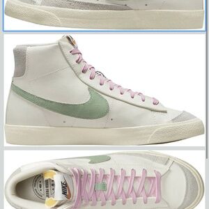 Nike White and Green Sneakers Classic High-Top Design